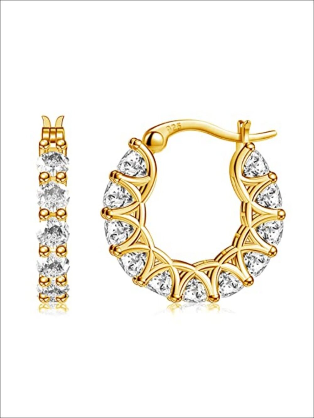Sterling Silver Cubic Zirconia Huggie Hoop Earrings 14k Gold Hypoallergenic
